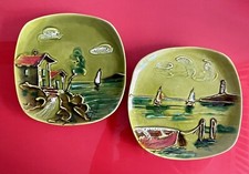 Mod Vintage MCM 1960s Hand Painted Ceramic Landscape Display Plates ITALY Kitsch picture