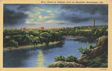 Postcard AL: Alabama River by Moonlight, Montgomery, Linen 1940's picture