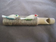 Hand Carved Wood Whistle w Plastic Bird Inserts 5.5