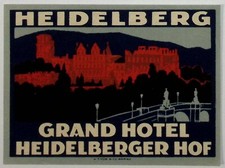 Heidelberg Grand Hotel Heidelberg Hof Germany Vintage Luggage Label 3.25 x 4.25