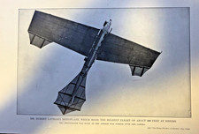 1909 Vintage Illustration Hubert Latham Monoplane in Flight At Rheims picture