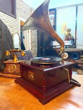 Antique Gramophone, Fully Functional Working Phonograph, win-up record player picture