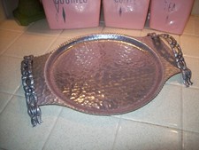 Vtg MCM 50s 60s Rodney Kent Ornate Flower Handle Hammered Aluminum Cocktail Tray picture