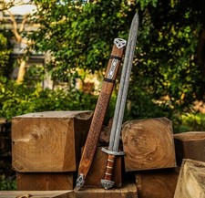 Handmade Damascus Viking Brown Sword with Scabbard –Norse Replica by SkaldBlades picture