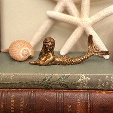 Antiqued Brass Mermaid Paperweight, Nautical Tabletop Decor picture