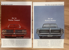 1964 Pontiac Lot of 2 Vintage Print Magazine Advertisement Ad Tempest Bonneville picture