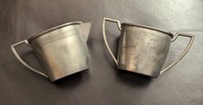 Charming Handmade Art Deco Creamer and Sugar Bowl Set Pewter 