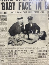 VINTAGE NEWSPAPER HEADLINE ~ CHICAGO GANGSTER BABY FACE NELSON SHOT KILLED 1934 picture