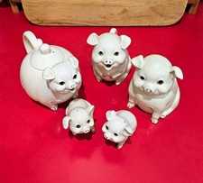 White Ceramic Pig Figurine Lot of 5 Glossy 3D Effect Animals Decor picture