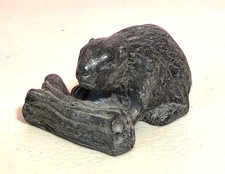 Vintage Handcrafted Pearlite Stonecraft BEAVER with Log Figurine 3.25