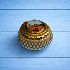 Antique Palais Royal Miniature White Opaline Round Box Palais de Justice Paris picture