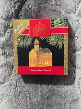 1991 Hallmark Keepsake Ornament Magic Lighted Festive Brass Church picture