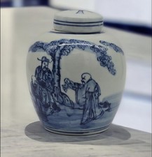 Retro Antique Like Style Blue and White Porcelain ancients Ceramic Covered Ja... picture