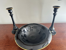 Antique c1920s US Glass Co Art Deco Harlequin Black Glass 3 Piece Console Set picture