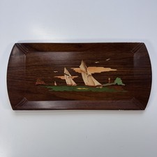 Vtg 1940s Hasko Haskelite Serving Tray Sailboat Nautical Scene Wood Lithograph picture