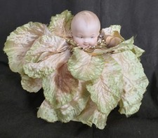 Antique Bisque Baby Cabbage Lettuce Powder Puff Box Boudoir Vanity Doll picture