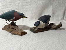 Cork McGee Signed Wood Bird Carvings Pair Chincoteague Coastal Rustic Folk Art picture