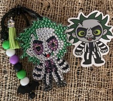 Handmade Beetlejuice Rhinestone Beaded Keychain Bat Charm picture