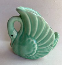 Vintage Art Deco Celadon Green Swan Art Pottery Planter - 4” MCM picture