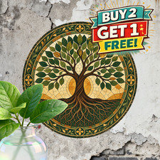Spiritual Tree of Life Round Tin Sign Vibrant Sacred Forest Metal Plaque 8x8 picture