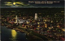 Memphis TN Mississippi River & Riverside Drive Moonlight Linen Postcard picture
