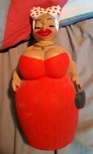 Vintage Brazilian Folk Art Baiana Woman Hand Carved Painted Wood Statue Figure  picture