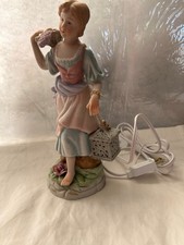Night light Porcelain Figural farmer Lady with Lantern 10