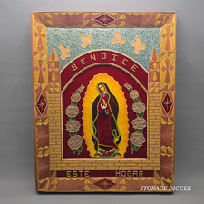 VTG Bendice Este Hogar Mexican Straw Mosaic Folk Art Bless This Home Wall Plaque picture