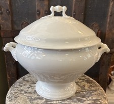 ATQ/VTG FRENCH WHITE IRONSTONE Soup Tureen with Lid - 11” Tall 8 3/4” Diameter picture