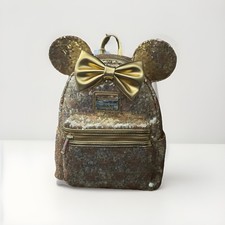 Loungefly X Disney Parks Hidden Minnie Mouse Gold Sequin Mini Backpack - NWT picture
