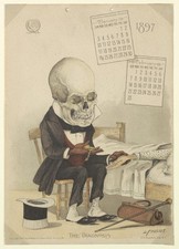 Louis Crusius 1897 Vintage Medical Calendar Skeleton Diagnosis Wall Art Reprint picture