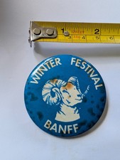 Vintage Pin Button Pinback Winter Festival Banff Big Horned Sheep Canada picture