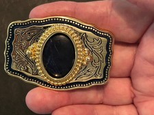 Vintage small Western gold-tone with black onyx cabochon belt buckle picture