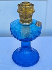 Vintage 1989 Aladdin Blue Lincoln Drape Oil Lamp with Model 23 Burner & Wick picture