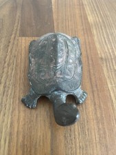 VINTAGE METAL TURTLE FIGURINE TORTOISE PAPERWEIGHT SMALL DESK DECOR COLLECTIBLE picture
