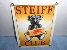 VINTAGE 5 x 7 in STEIFF BEAR CLUB ADVERTISING SIGN HEAVY METAL PORCELAIN  - Z565 picture