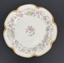 Haviland Limoges France 2 Dessert Plates White Pink Blue Heavy Gold Scallop 7