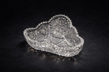 Vintage Cut Crystal Triangular Nappy Dish Hobstar Starburst Heavy picture