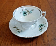 Walbrzych Bone China Cup & Saucer Made In Poland Green/ Teal Floral-Vintage-6 Av picture