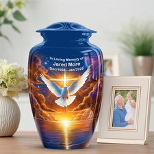 Sunset Dove Cross Cremation Urn – Memorial Large Ashes - Funeral Urns 10 inch picture