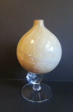 Vtg 💥 Beige Slag ART GLASS KROSNO POLAND JOZEFINA Snail Stem Oil Lamp Bud Vase picture