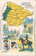 SPAIN PORTUGAL map French multiview advertising litho PC 1910s picture