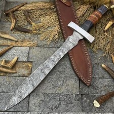 SHARDBLADE CUSTOM HANDMADE DAMASCUS STEEL HUNTING BIG BOWIE KNIFE + SHEATH picture