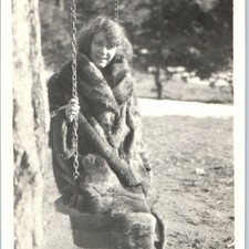 c1920s Cute Woman Fur Coat Snapshot Photo Swing Tall Lace-up Boots Fashion 5.6in picture