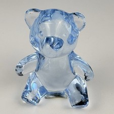 Vtg Oneida Leaded Crystal Hand Blown Glass Light Blue Bear Paperweight 2.5” picture