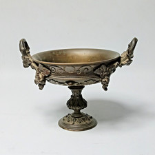 Early Original Antique Solid Bronze Wine Tazza Vessel  Bowl Compote w Grape Vine picture