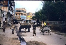 1971 Benares (Varanasi, India) Street Scene Signs People 35mm Slide Photo picture