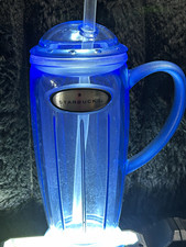 Vintage (2000-2001) Starbucks Barista Blue/Clear Plastic 12 oz Insulated Mug picture