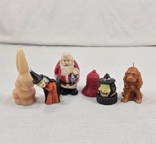 Vtg 6 Figure Candles Lot Gurley Halloween Witch Easter Bunny Christmas Santa Dog picture