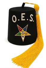 OES Fez Hat Black Order of Eastern Star Masonic Regalia Yellow Tassel All Sizes picture